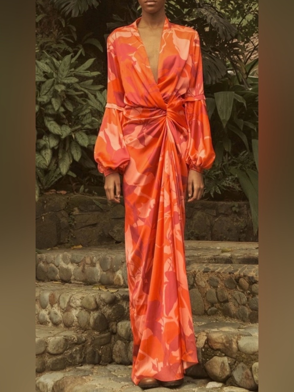 ANDRES OTALORA HECHIZOS drape satin - Crepe Vibrant Wrap Maxi Dress size LARGE